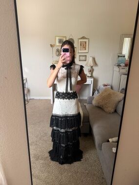 Lace Tiered Maxi Dress with Black Accents